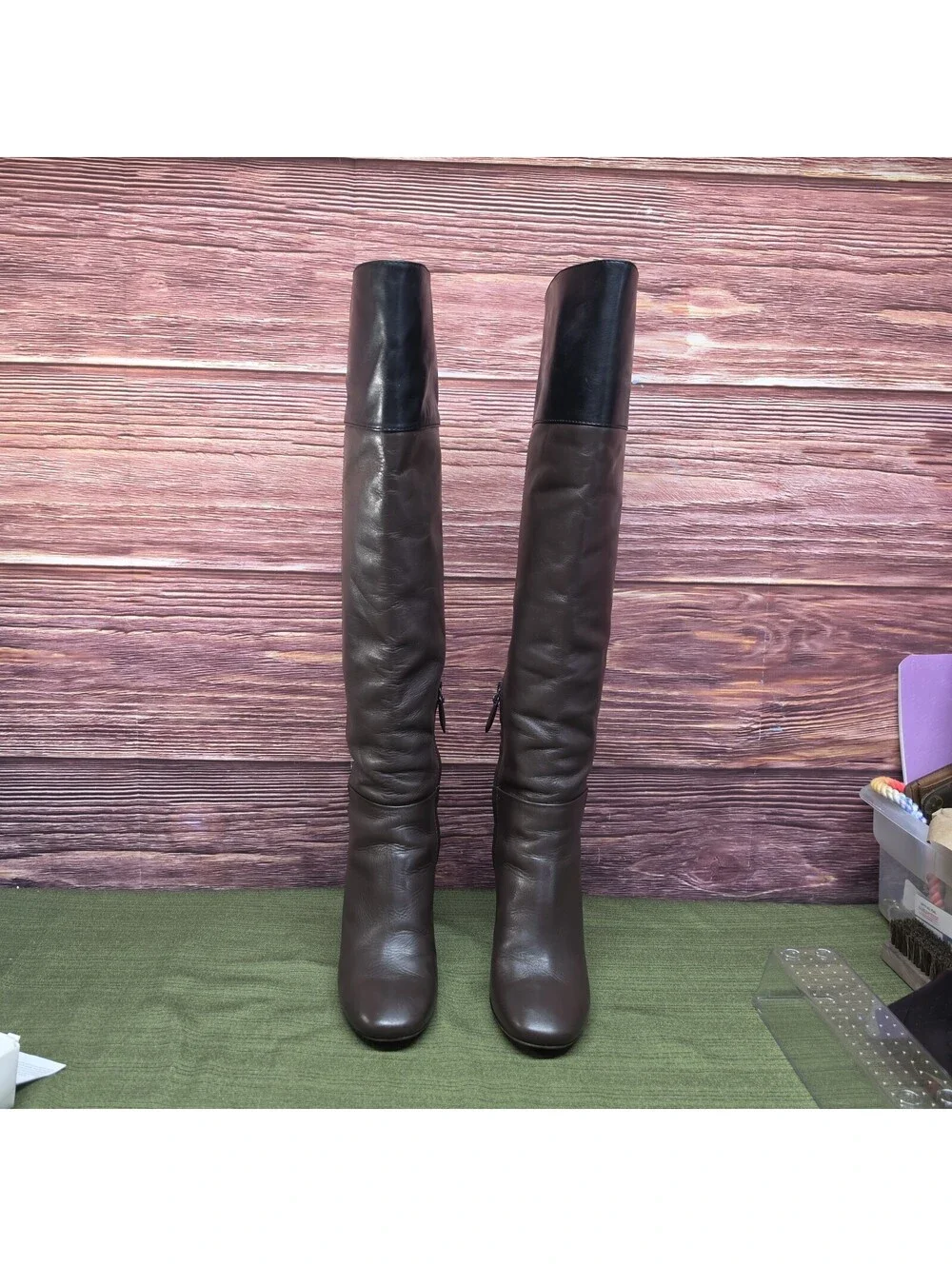Tory Burch Bowie Over the Knee Boots 8.5 Brown Tan Leather Block Heel